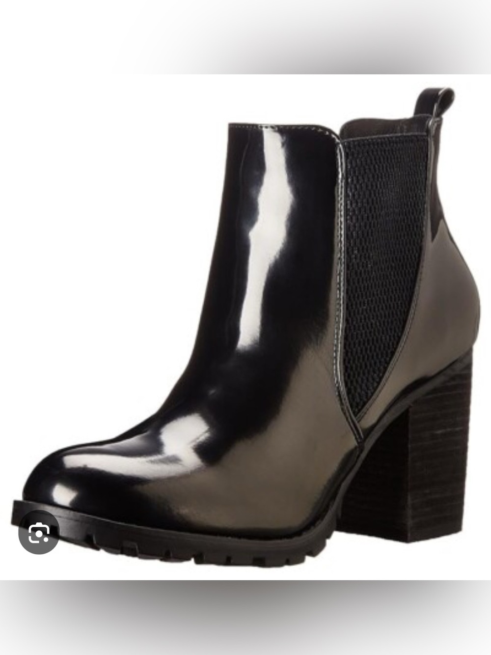 STEVE MADDEN - LYONN BLACK CHUNKY HEEL SLIP ON BOOTIE